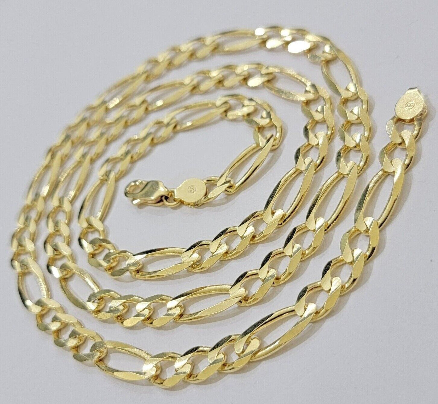 Figaro Link Chain 14k Yellow Gold 8mm Necklace 18 - 30 Inch SOLID 14kt STRONG - Reva Jeweler