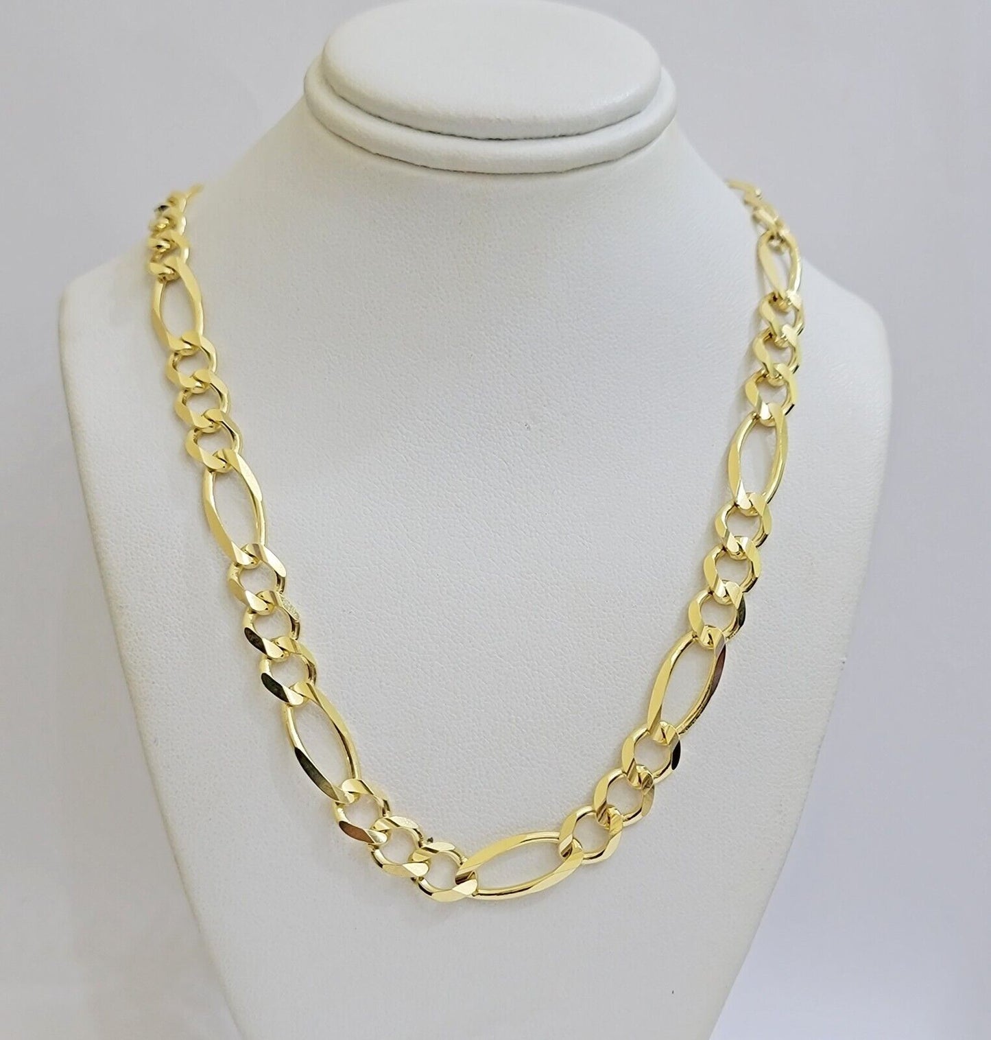 Figaro Link Chain 14k Yellow Gold 8mm Necklace 18 - 30 Inch SOLID 14kt STRONG - Reva Jeweler