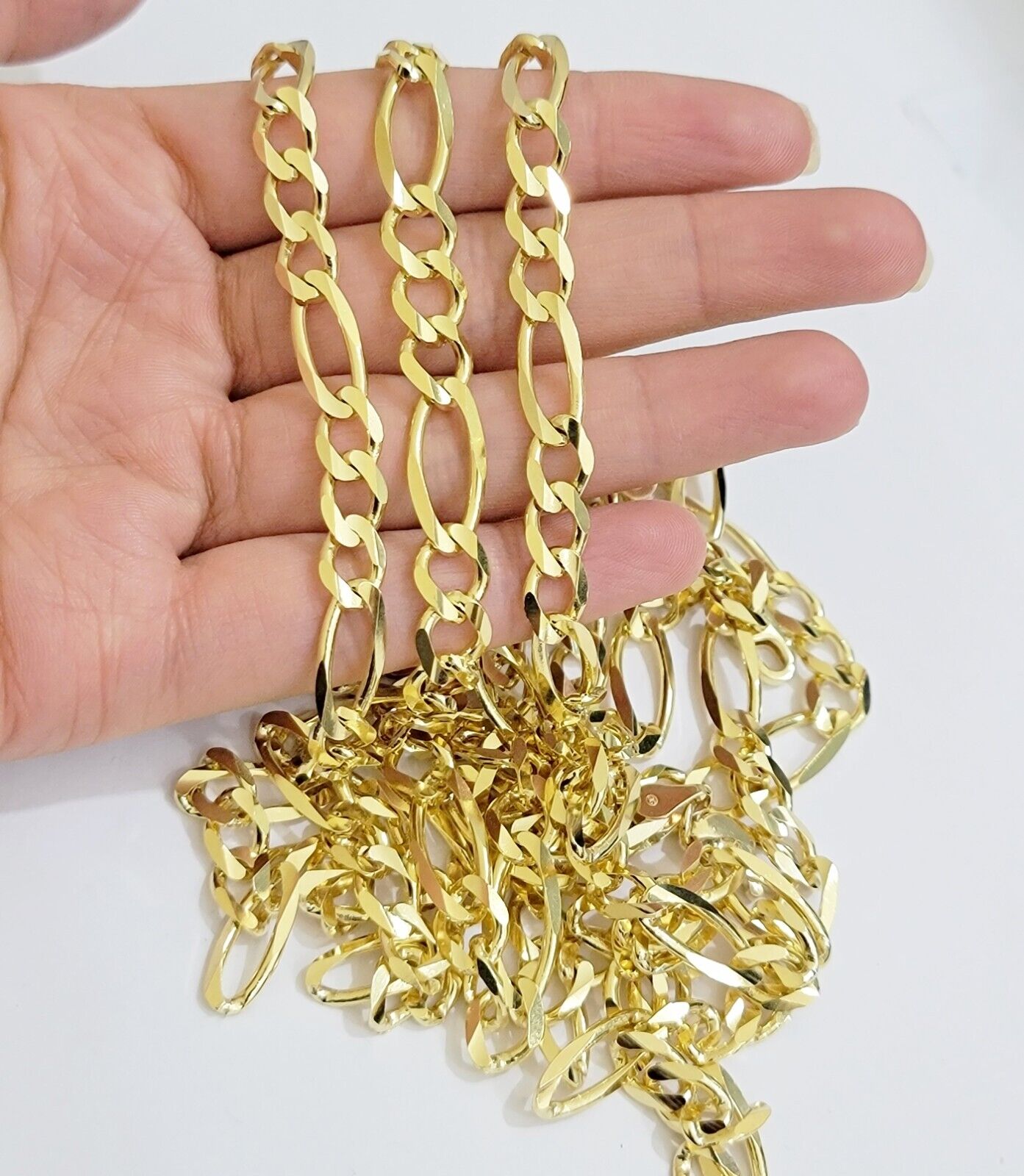 Figaro Link Chain 14k Yellow Gold 8mm Necklace 18 - 30 Inch SOLID 14kt STRONG - Reva Jeweler