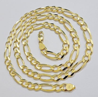 Figaro Link Chain 14k Yellow Gold 8mm Necklace 18 - 30 Inch SOLID 14kt STRONG - Reva Jeweler
