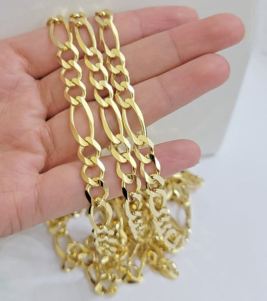 Figaro Link Chain 14k Yellow Gold 8mm Necklace 18 - 30 Inch SOLID 14kt STRONG - Reva Jeweler
