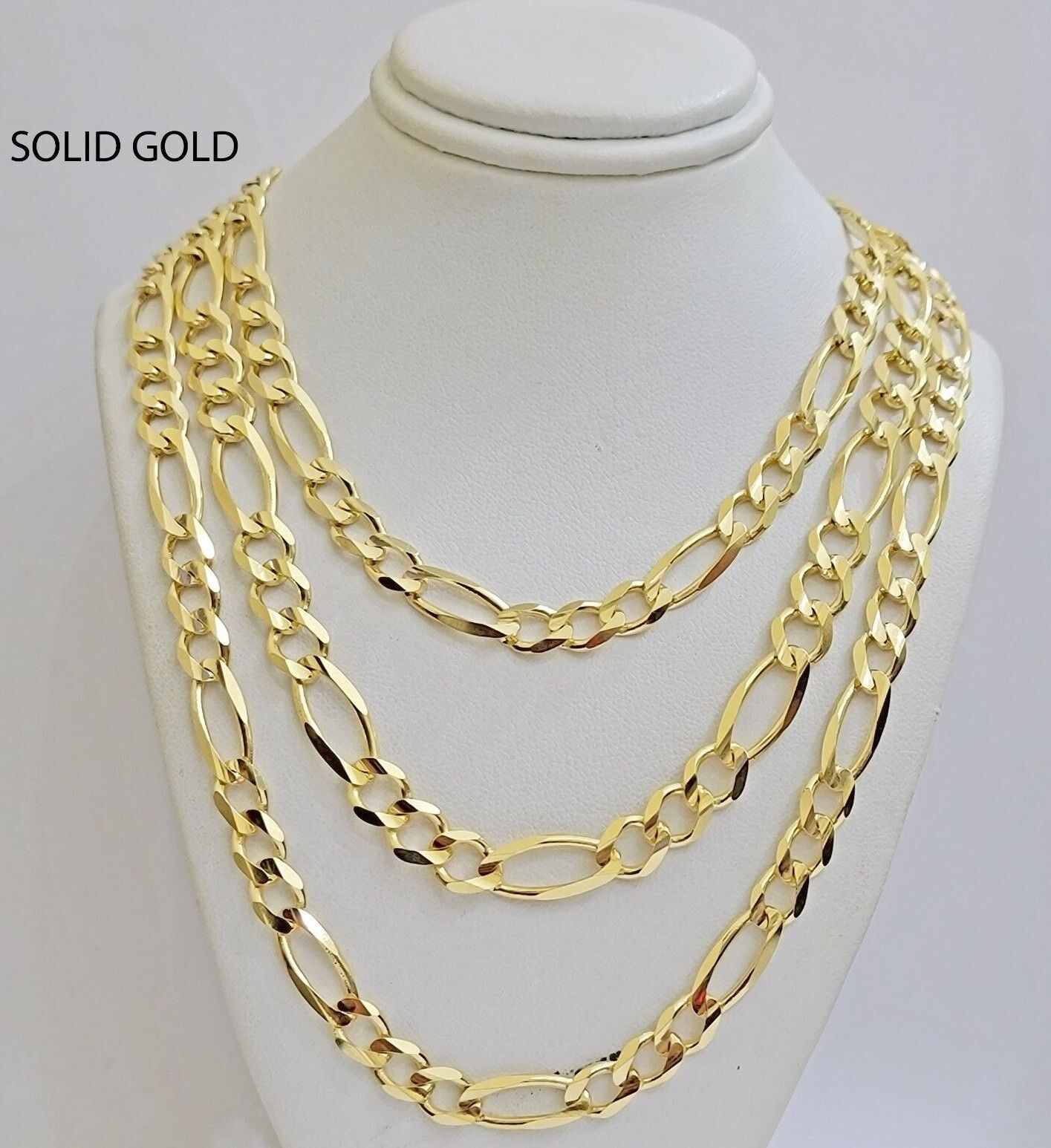 Figaro Link Chain 14k Yellow Gold 8mm Necklace 18 - 30 Inch SOLID 14kt STRONG - Reva Jeweler