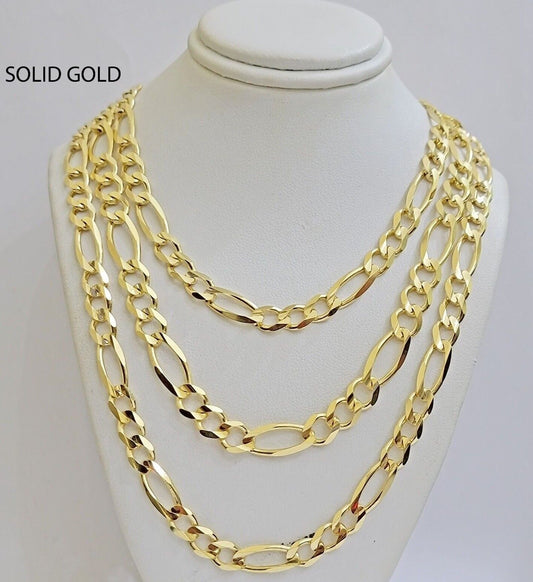Figaro Link Chain 14k Yellow Gold 8mm Necklace 18 - 30 Inch SOLID 14kt STRONG - Reva Jeweler