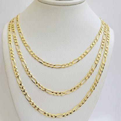 Figaro Link Chain 14k Yellow Gold Necklace 3.5mm 18 - 28 Inch SOLID 14kt STRONG - Reva Jeweler