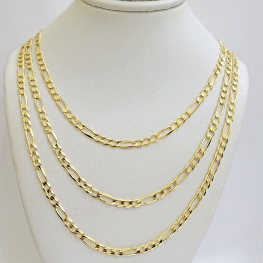 Figaro Link Chain 14k Yellow Gold Necklace 3.5mm 18 - 28 Inch SOLID 14kt STRONG - Reva Jeweler