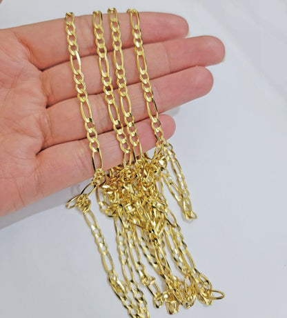 Figaro Link Chain 14k Yellow Gold Necklace 3.5mm 18 - 28 Inch SOLID 14kt STRONG - Reva Jeweler