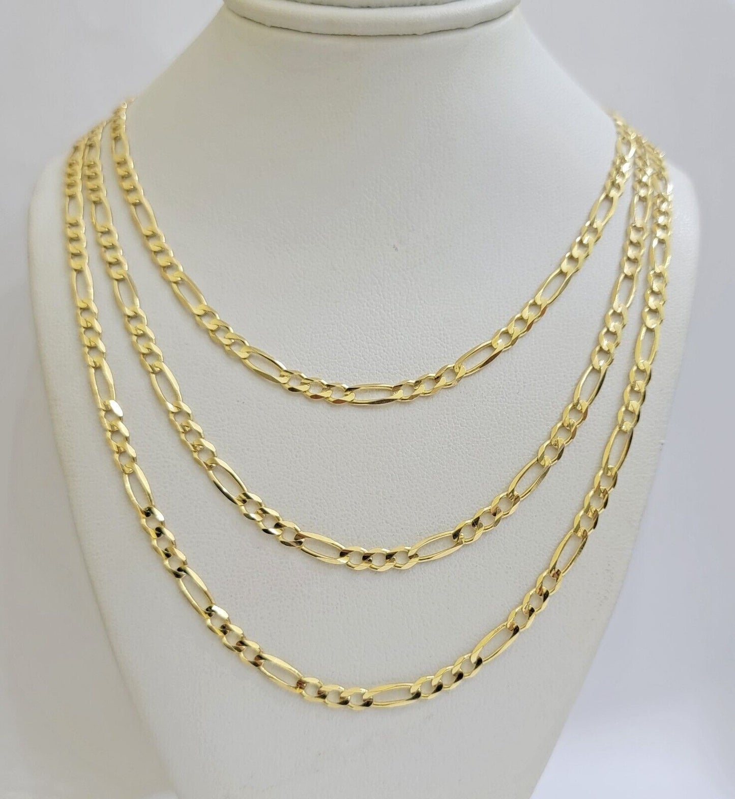 Figaro Link Chain 14k Yellow Gold Necklace 3.5mm 18 - 28 Inch SOLID 14kt STRONG - Reva Jeweler