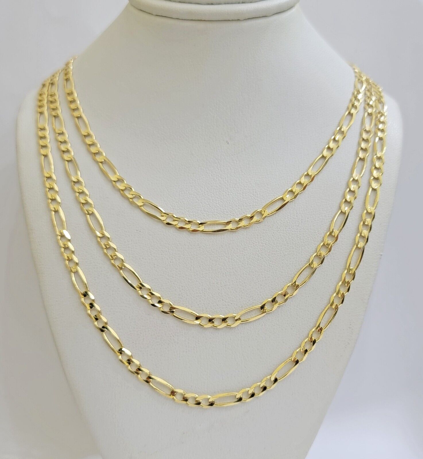 Figaro Link Chain 14k Yellow Gold Necklace 3.5mm 18 - 28 Inch SOLID 14kt STRONG - Reva Jeweler