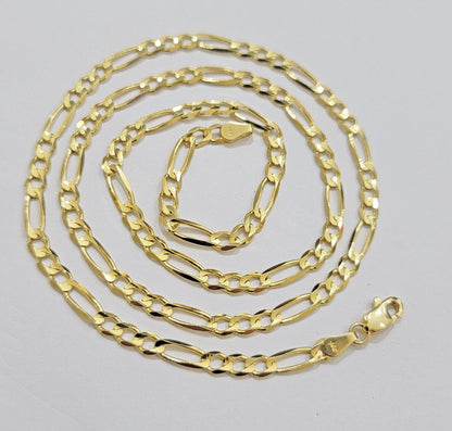 Figaro Link Chain 14k Yellow Gold Necklace 3.5mm 18 - 28 Inch SOLID 14kt STRONG - Reva Jeweler