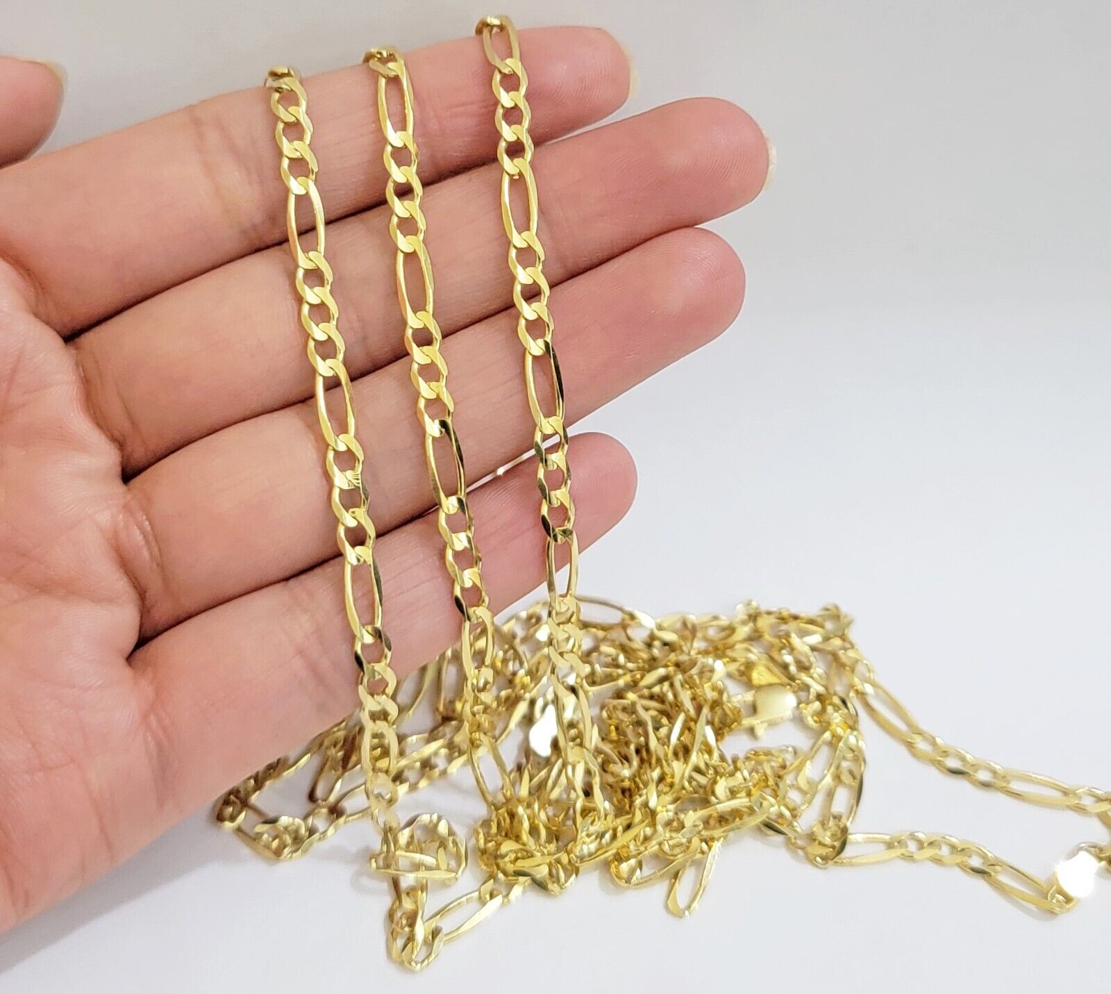 Figaro Link Chain 14k Yellow Gold Necklace 3.5mm 18 - 28 Inch SOLID 14kt STRONG - Reva Jeweler