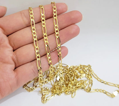 Figaro Link Chain 14k Yellow Gold Necklace 3.5mm 18 - 28 Inch SOLID 14kt STRONG - Reva Jeweler