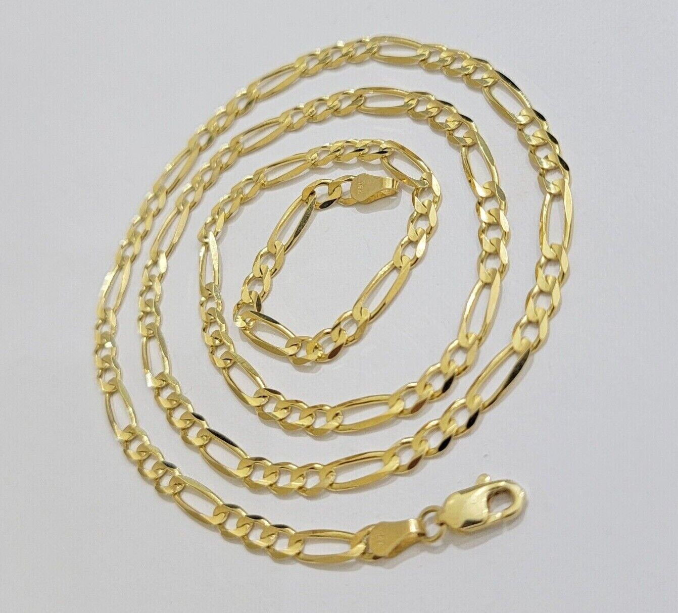 Figaro Link Chain 14k Yellow Gold Necklace 3.5mm 18 - 28 Inch SOLID 14kt STRONG - Reva Jeweler