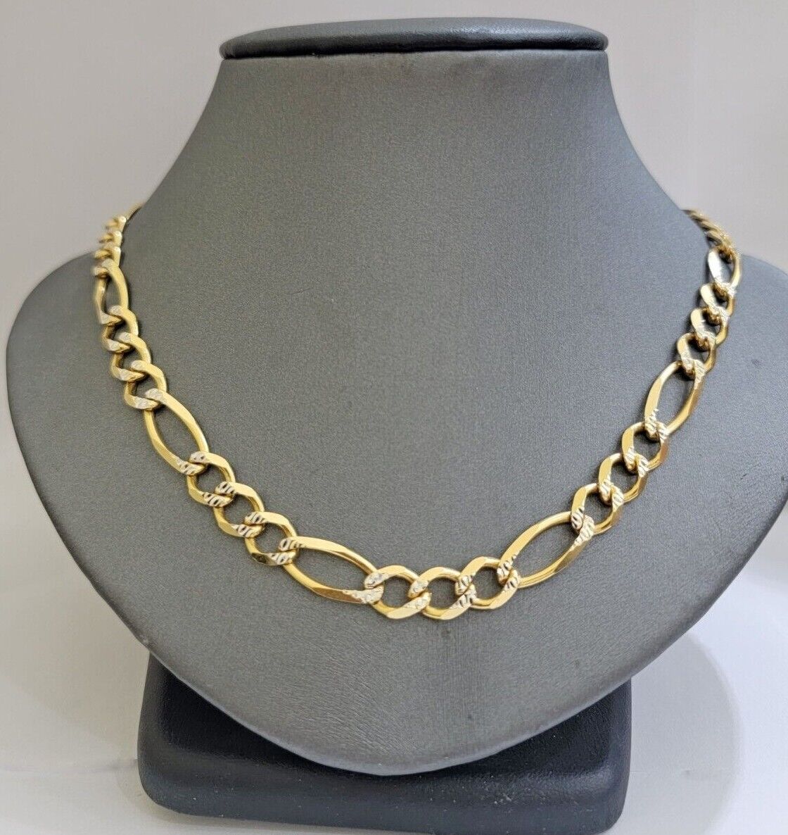 Figaro Link Chain Real 10k Yellow Gold 8mm Necklace 18 - 30 Inch Solid Two Tone - Reva Jeweler