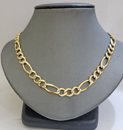 Figaro Link Chain Real 10k Yellow Gold 8mm Necklace 18 - 30 Inch Solid Two Tone - Reva Jeweler