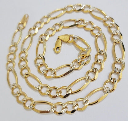 Figaro Link Chain Real 10k Yellow Gold 8mm Necklace 18 - 30 Inch Solid Two Tone - Reva Jeweler