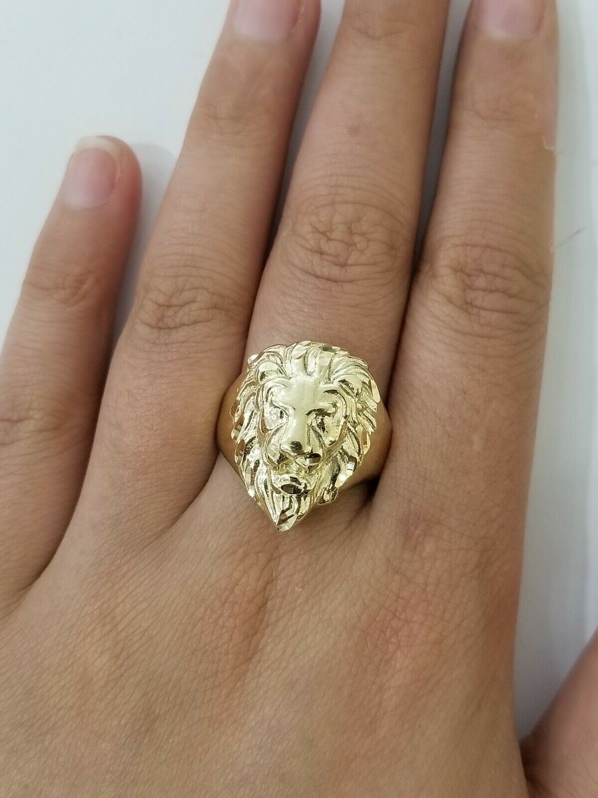 GOLD Lion Head Mens Ring SOLID 10k Yellow Gold REAL Ring , Pinky , Casual , size - Reva Jeweler