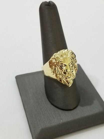 GOLD Lion Head Mens Ring SOLID 10k Yellow Gold REAL Ring , Pinky , Casual , size - Reva Jeweler