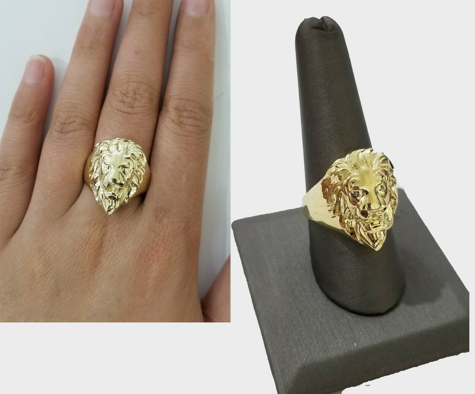 GOLD Lion Head Mens Ring SOLID 10k Yellow Gold REAL Ring , Pinky , Casual , size - Reva Jeweler