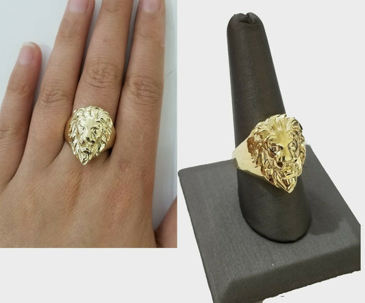 GOLD Lion Head Mens Ring SOLID 10k Yellow Gold REAL Ring , Pinky , Casual , size - Reva Jeweler