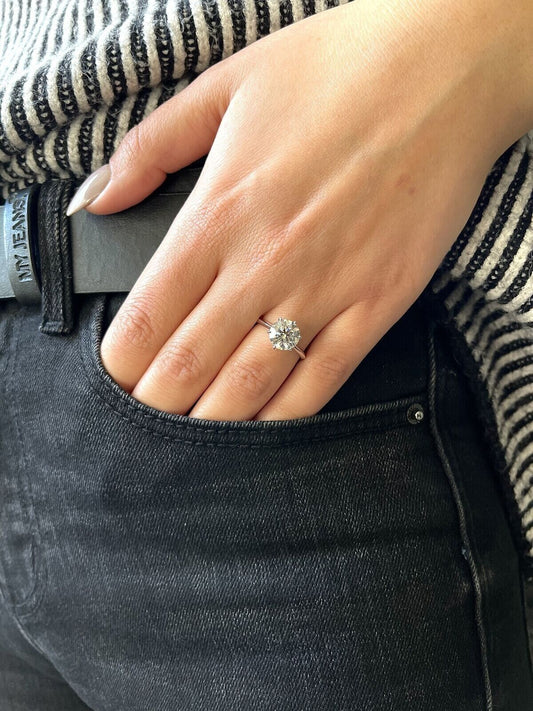 IGI Diamond Engagement Ring VS H Round Cut 2 Ct Lab Created CVD Eye Clean, Real - Reva Jeweler