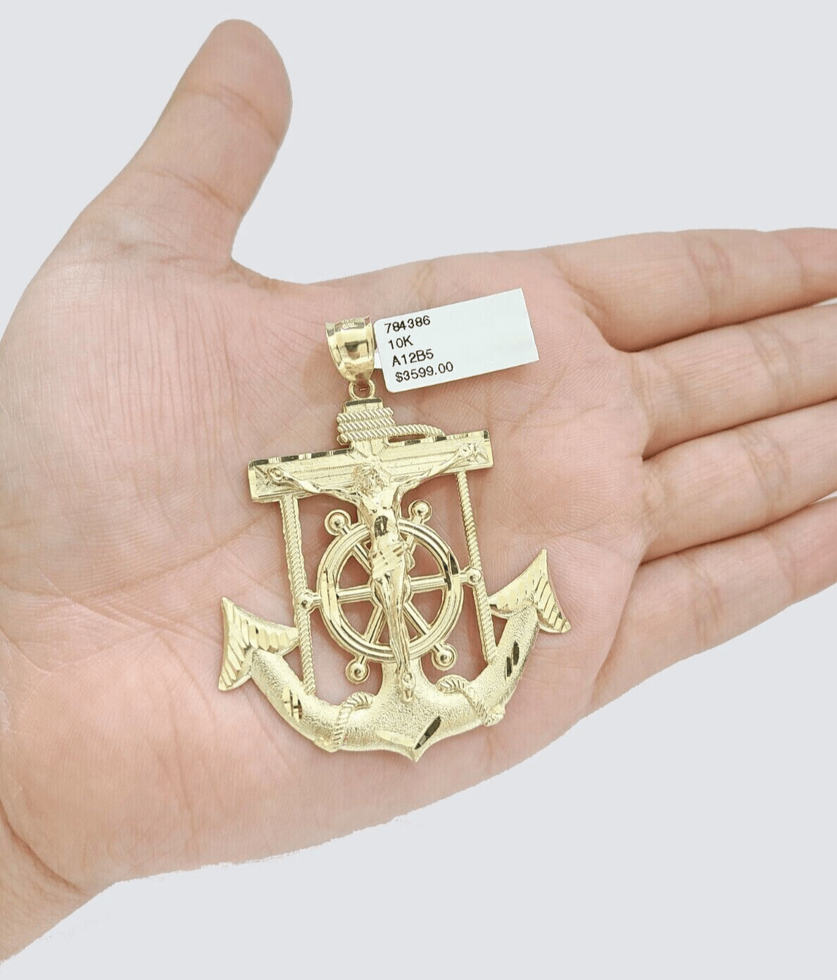 Jesus Anchor Charm Pendant Men's Real 10k Yellow Gold Solid 10kt For Chain - Reva Jeweler
