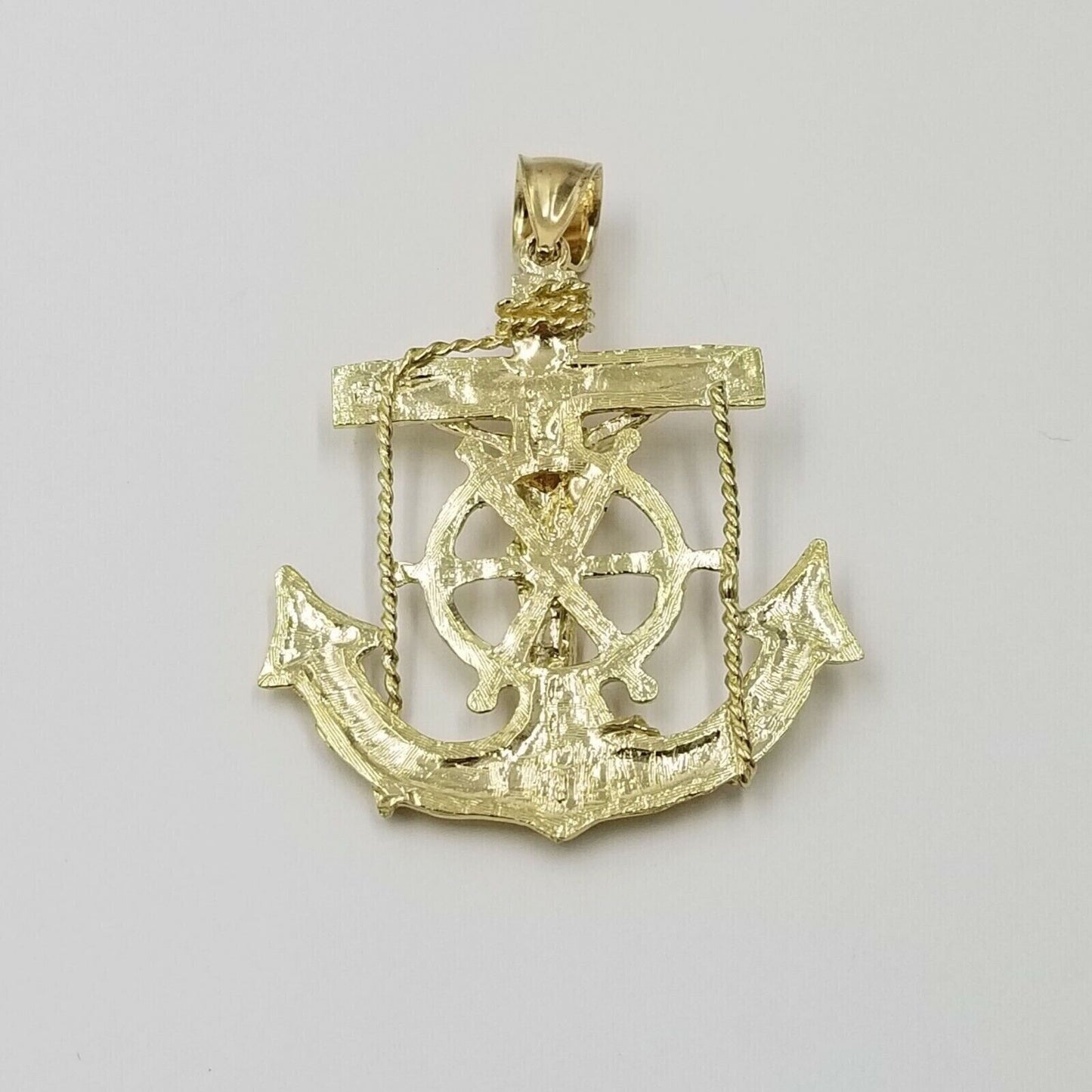 Jesus Anchor Charm Pendant Men's Real 10k Yellow Gold Solid 10kt For Chain - Reva Jeweler