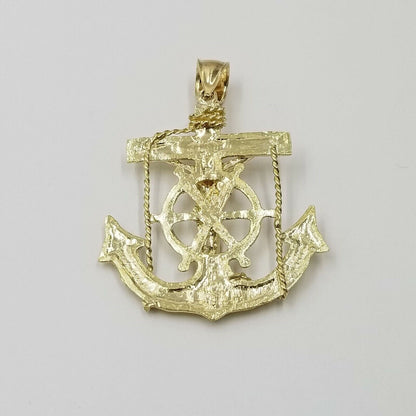 Jesus Anchor Charm Pendant Men's Real 10k Yellow Gold Solid 10kt For Chain - Reva Jeweler