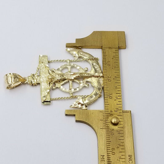 Jesus Anchor Charm Pendant Men's Real 10k Yellow Gold Solid 10kt For Chain - Reva Jeweler