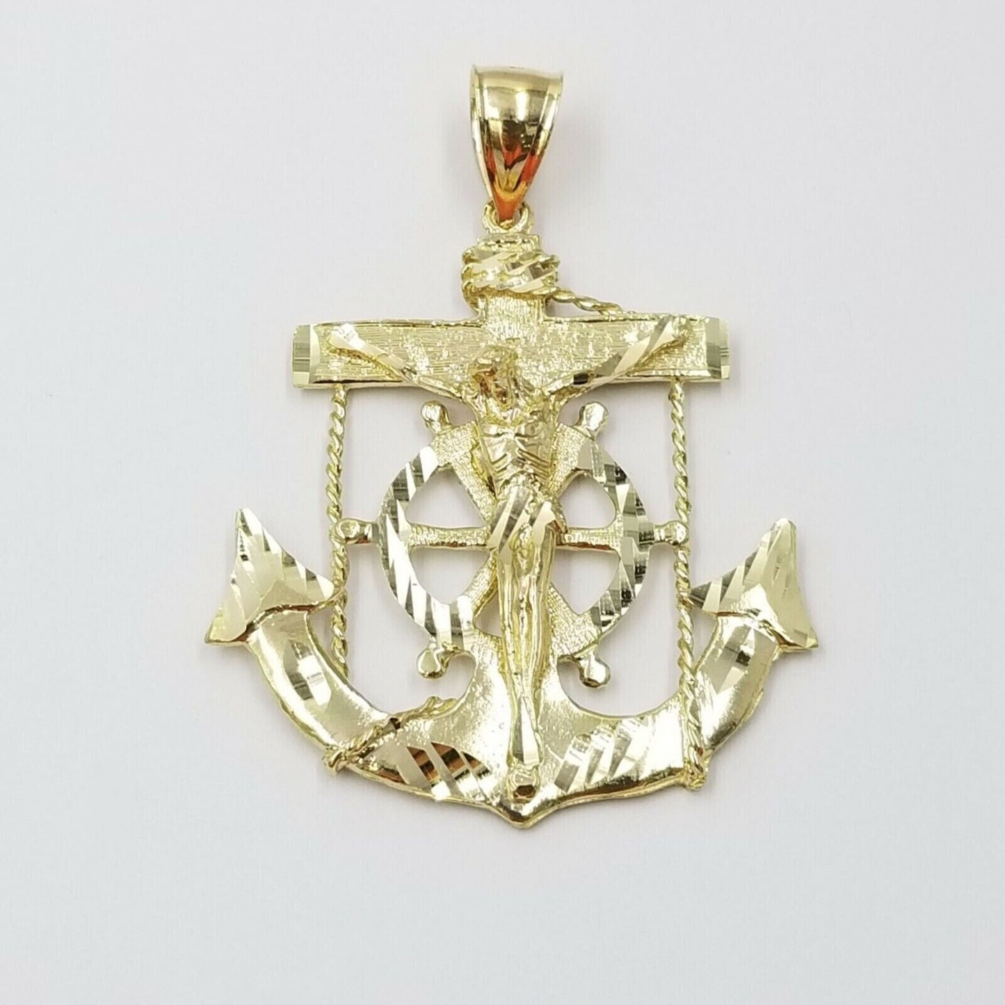 Jesus Anchor Charm Pendant Men's Real 10k Yellow Gold Solid 10kt For Chain - Reva Jeweler