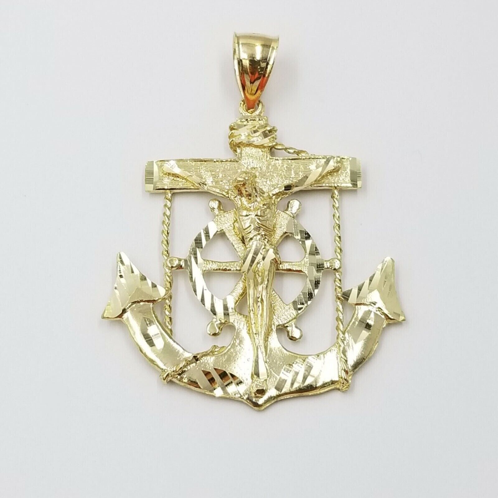 Jesus Anchor Charm Pendant Men's Real 10k Yellow Gold Solid 10kt For Chain - Reva Jeweler