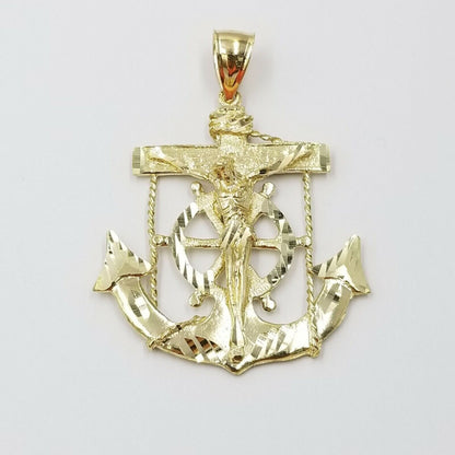 Jesus Anchor Charm Pendant Men's Real 10k Yellow Gold Solid 10kt For Chain - Reva Jeweler
