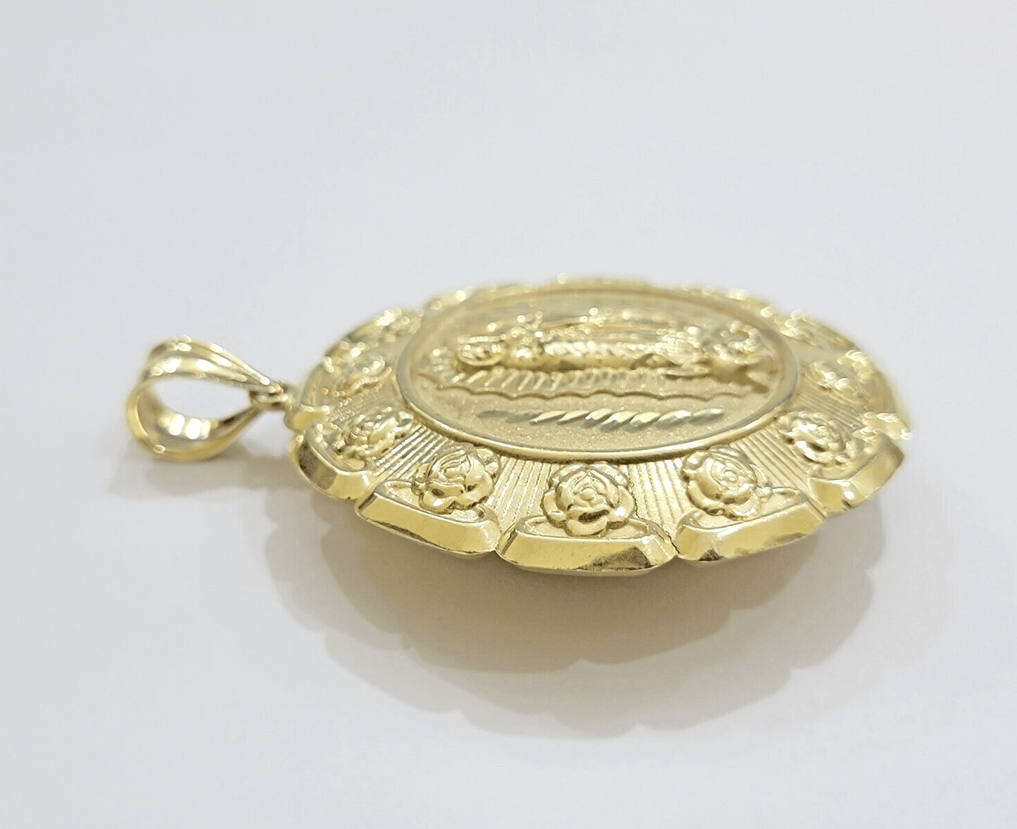 Jesus Virgin Mary Charm Pendant Real 10k Yellow Gold For 10kt Chain Necklace New - Reva Jeweler