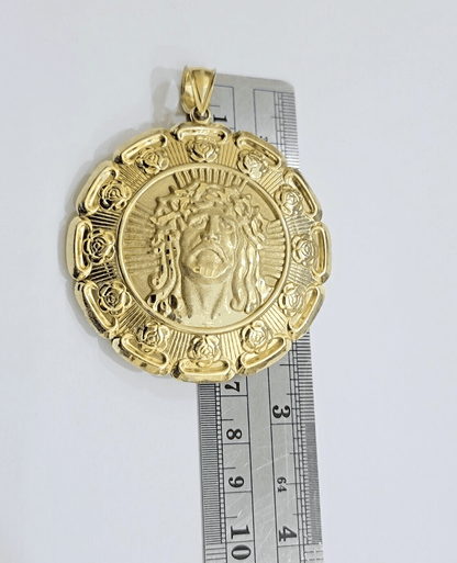 Jesus Virgin Mary Charm Pendant Real 10k Yellow Gold For 10kt Chain Necklace New - Reva Jeweler