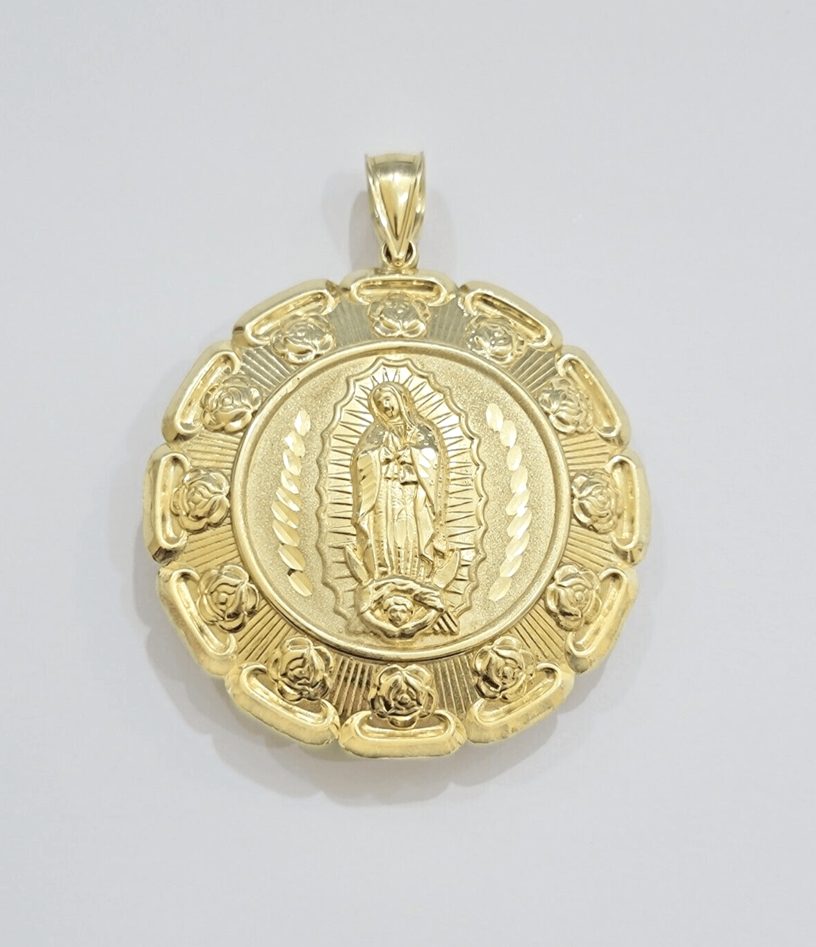 Jesus Virgin Mary Charm Pendant Real 10k Yellow Gold For 10kt Chain Necklace New - Reva Jeweler
