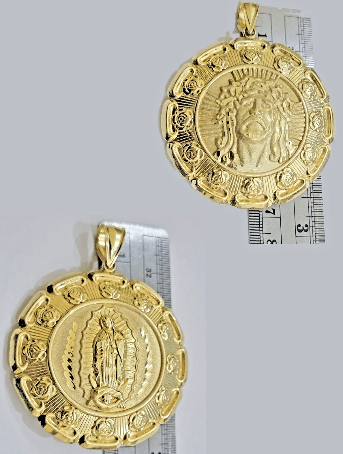 Jesus Virgin Mary Charm Pendant Real 10k Yellow Gold For 10kt Chain Necklace New - Reva Jeweler