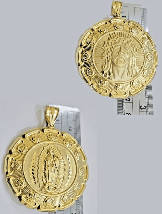 Jesus Virgin Mary Charm Pendant Real 10k Yellow Gold For 10kt Chain Necklace New - Reva Jeweler