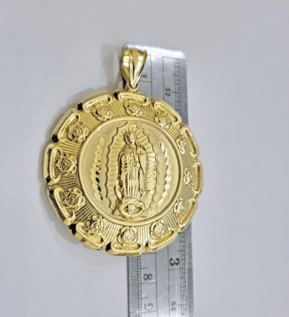Jesus Virgin Mary Charm Pendant Real 10k Yellow Gold For 10kt Chain Necklace New - Reva Jeweler