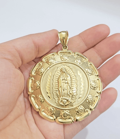 Jesus Virgin Mary Charm Pendant Real 10k Yellow Gold For 10kt Chain Necklace New - Reva Jeweler