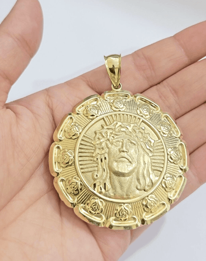 Jesus Virgin Mary Charm Pendant Real 10k Yellow Gold For 10kt Chain Necklace New - Reva Jeweler