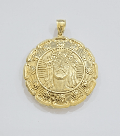Jesus Virgin Mary Charm Pendant Real 10k Yellow Gold For 10kt Chain Necklace New - Reva Jeweler