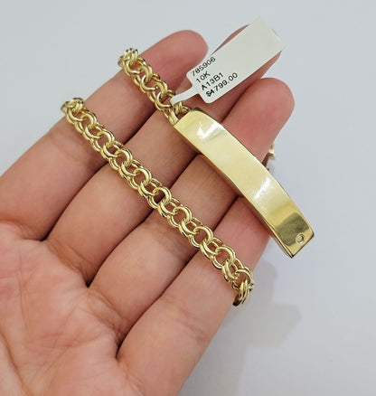 Kids 10k Yellow Gold Bracelet Chino ID Name Plate Strong 6 Inch SOLID LINK REAL - Reva Jeweler