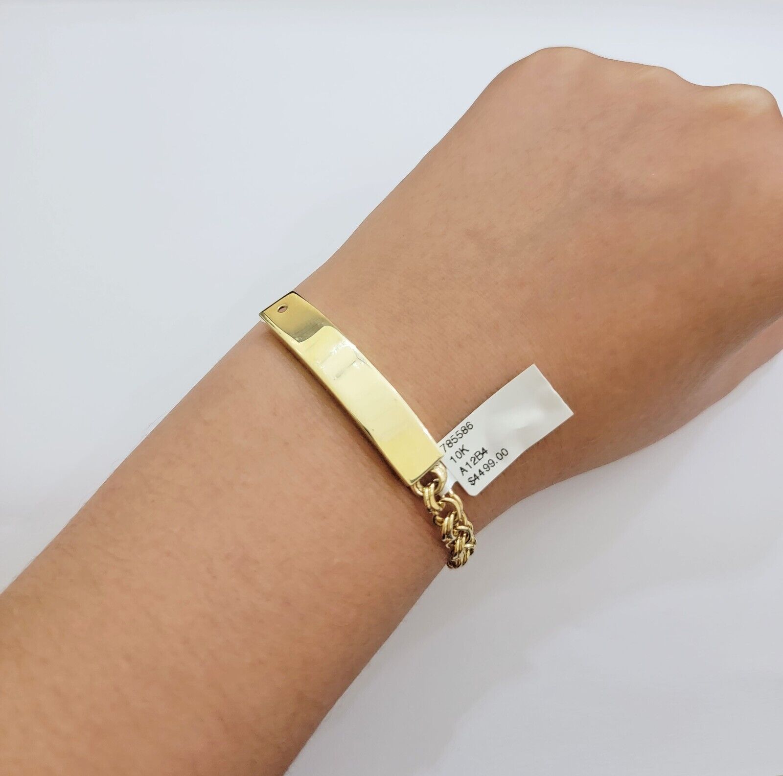 Kids 10k Yellow Gold Bracelet Chino ID Name Plate Strong 6 Inch SOLID LINK REAL - Reva Jeweler