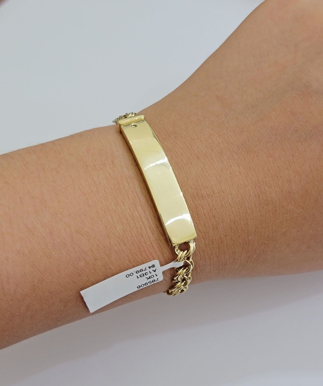 Kids 10k Yellow Gold Bracelet Chino ID Name Plate Strong 6 Inch SOLID LINK REAL - Reva Jeweler