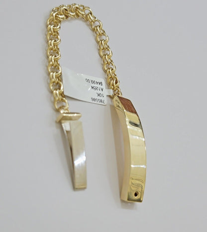 Kids 10k Yellow Gold Bracelet Chino ID Name Plate Strong 6 Inch SOLID LINK REAL - Reva Jeweler