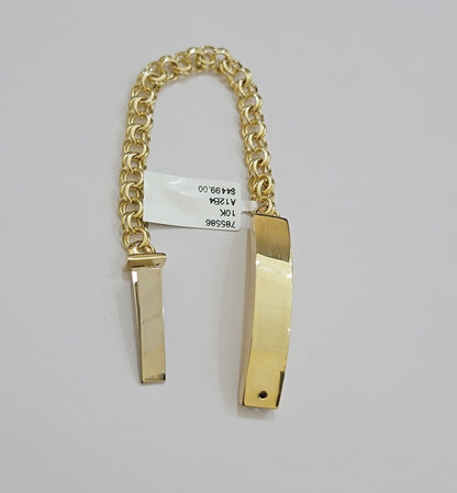 Kids 10k Yellow Gold Bracelet Chino ID Name Plate Strong 6 Inch SOLID LINK REAL - Reva Jeweler