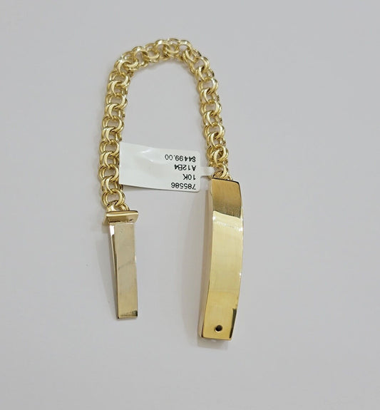 Kids 10k Yellow Gold Bracelet Chino ID Name Plate Strong 6 Inch SOLID LINK REAL - Reva Jeweler