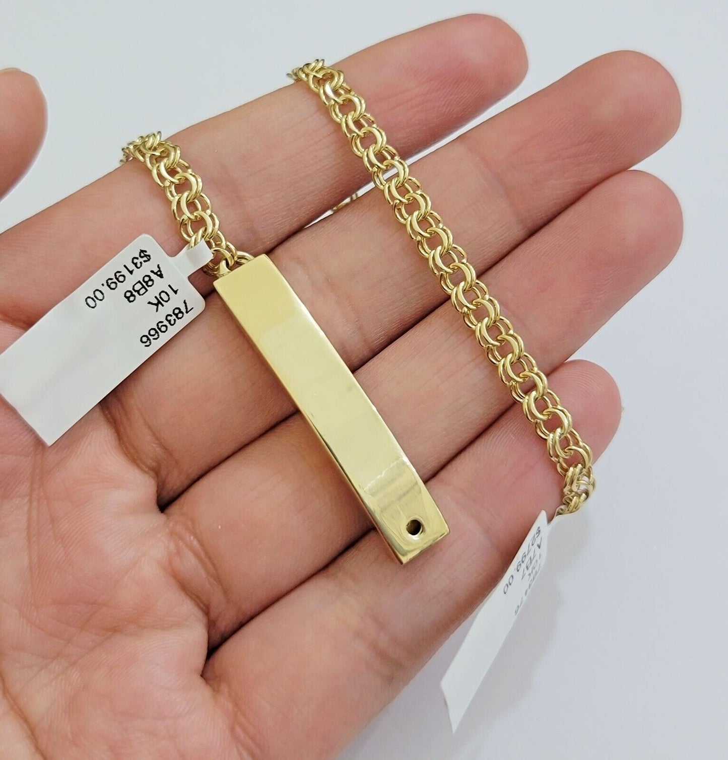 Kids 10k Yellow Gold Chino Bracelet ID Name Plate 5 Inch 4mm SOLID LINK REAL - Reva Jeweler