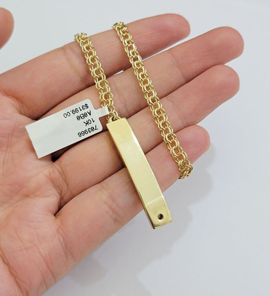 Kids 10k Yellow Gold Chino Bracelet ID Name Plate 5 Inch 4mm SOLID LINK REAL - Reva Jeweler