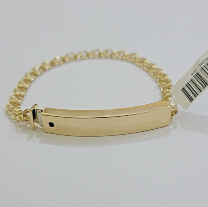 Kids 10k Yellow Gold Chino Bracelet ID Name Plate 6 Inch 4mm SOLID LINK REAL - Reva Jeweler
