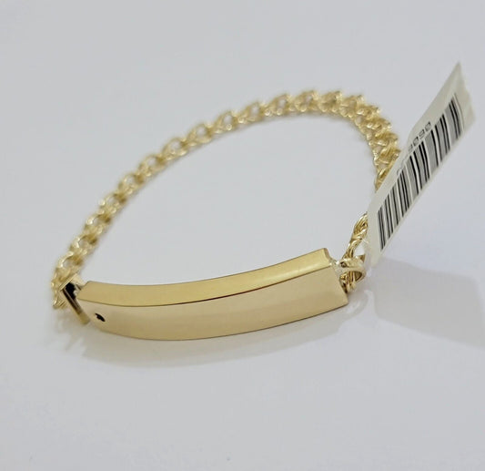 Kids 10k Yellow Gold Chino Bracelet ID Name Plate 6 Inch 4mm SOLID LINK REAL - Reva Jeweler